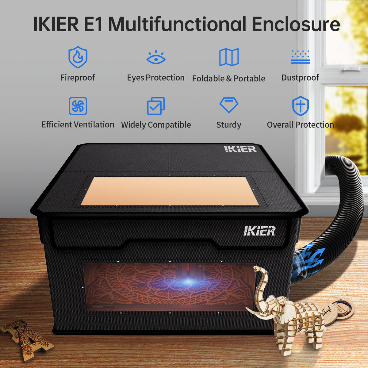 iKier E1 Enclosure Foldable Dust-proof Cover for Laser Engraver, Au Plug
